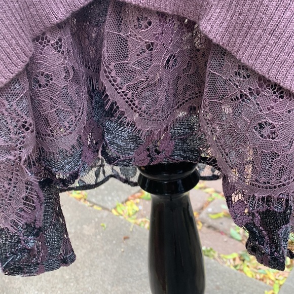 LOGO Lori Goldstein Brown High Low Tunic Sweater with Lace Detail - Picture 3 of 8